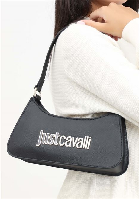 Black women's shoulder bag with two-tone metallic logo JUST CAVALLI | 77RA4BB6ZS766899